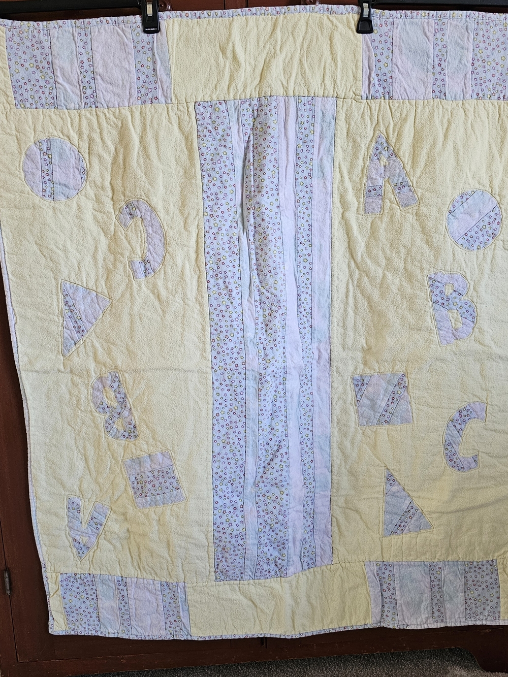 Yellow Alphabet Patchwork Baby Quilt - Soft Nursery Throw